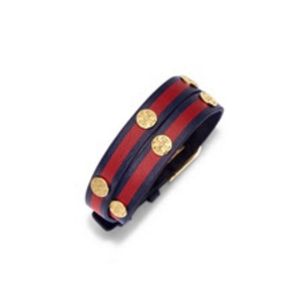 Tory Burch Striped Double-Wrap Logo Stud Bracelet